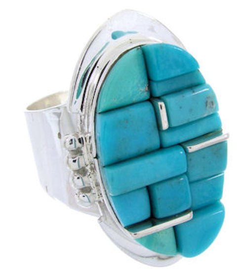 Sterling Silver Turquoise Inlay Ring Size 5 FX93609